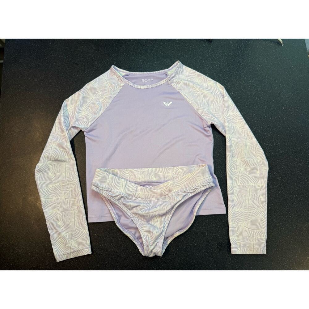 Roxy Girls Lavender Swim 2 Piece Rash guard And Bottoms Size Medium 10/12